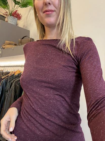 Maglia cashmere girocollo lurex bordeaux