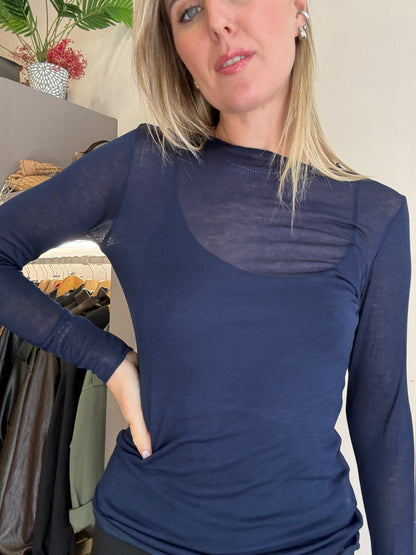 Maglia cashmere girocollo blu notte