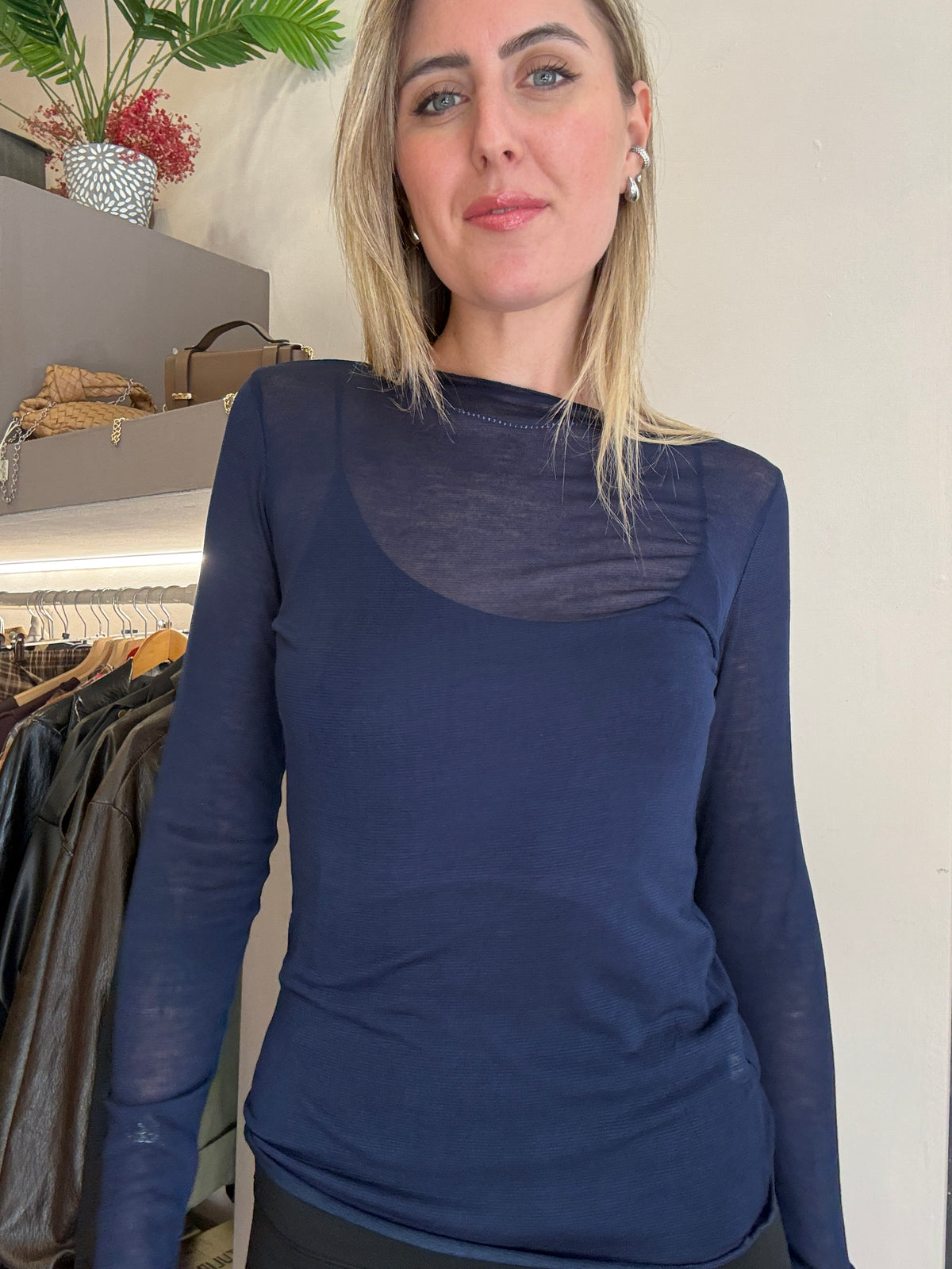 Maglia cashmere girocollo blu notte