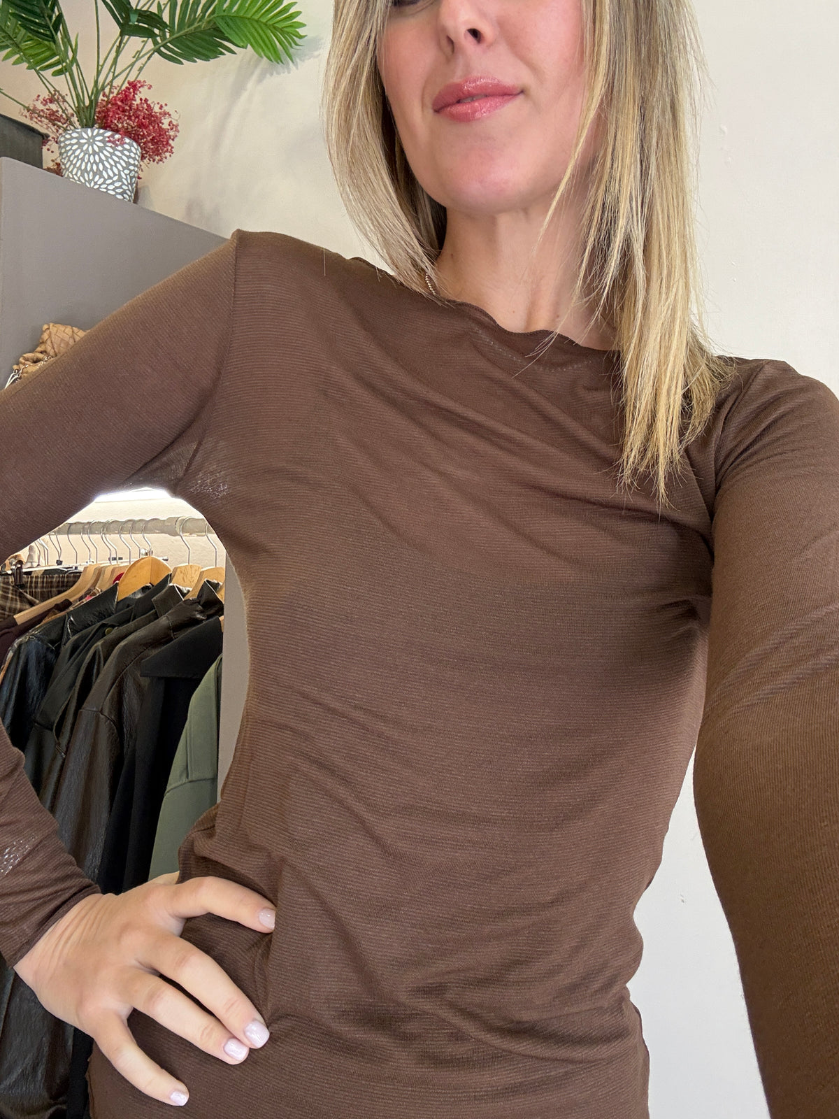 Maglia cashmere girocollo marrone