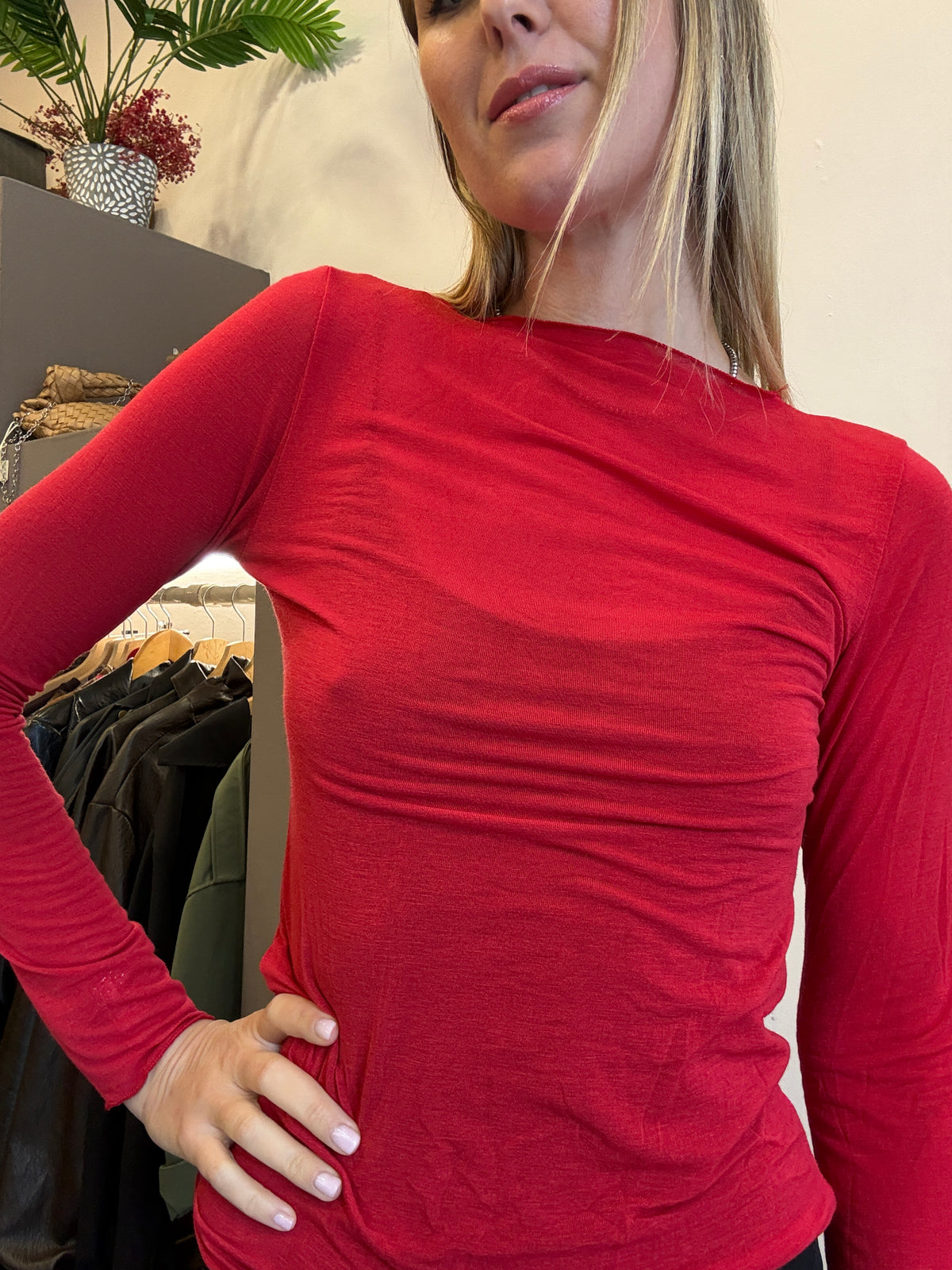 Maglia cashmere girocollo rosso