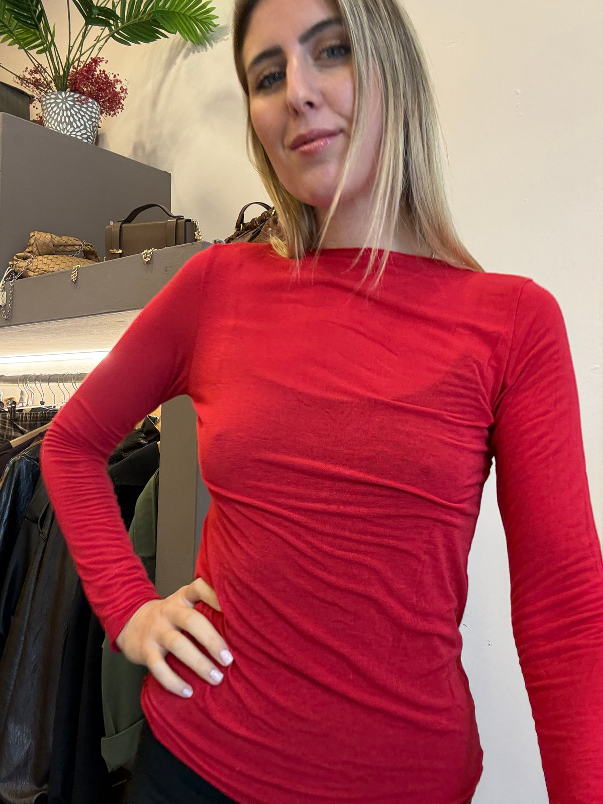 Maglia cashmere girocollo rosso
